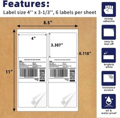 6000 Address Shipping Labels 3 1/3x 4 Amazon FBA Self Adhesive 6 Per Sheet 6 UP