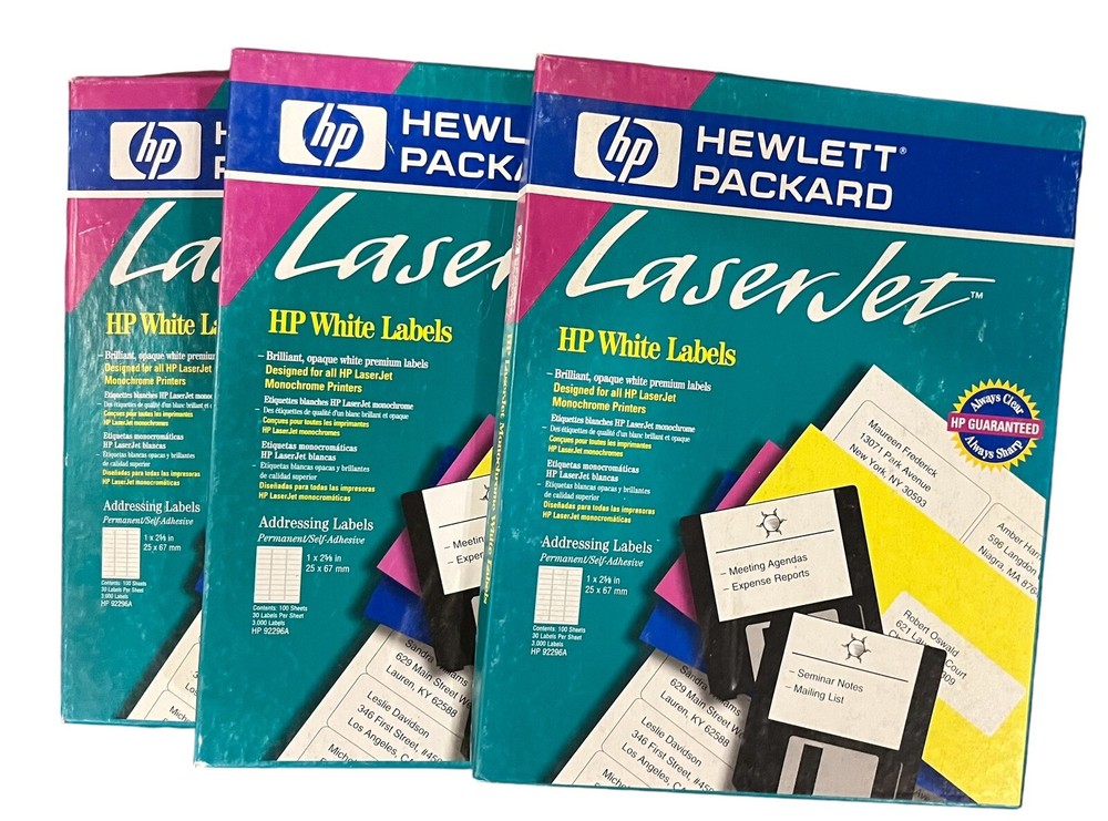 3 Packs – HP Laser Jet White Address Labels 1×2 5/8 Self-Adhesive 3,000 Per Box