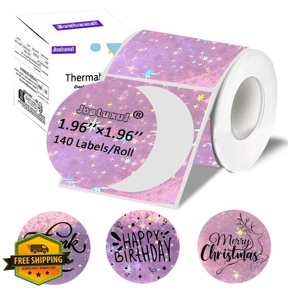 Joatuxul Holographic Starlight Pink Round Labels 2×2 Inch