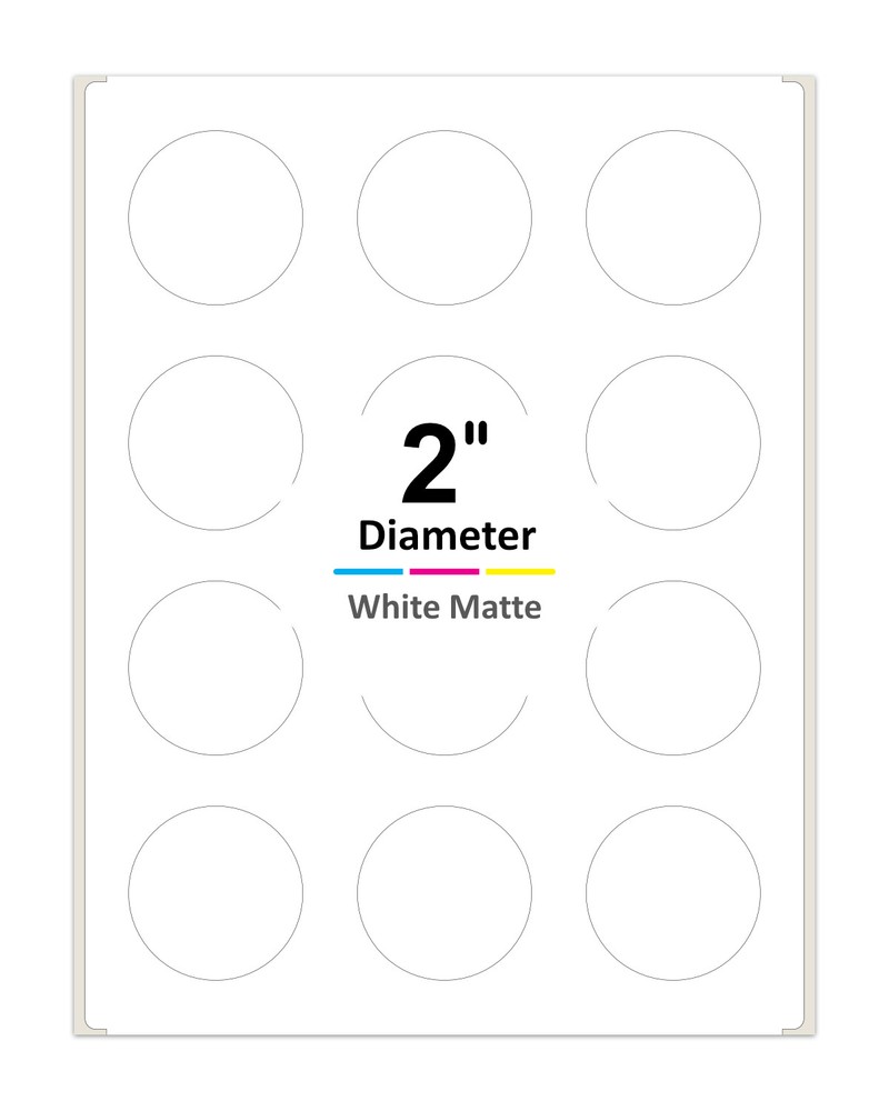 2 Inch Round Labels for Laser / Inkjet Printers Permanent Adhesive White Matte