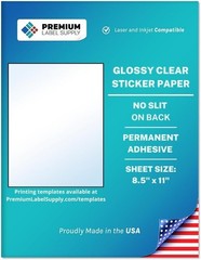 Glossy Clear Sticker Paper – 8.5″ x 11″ Full Sheet Labels – Laser/Inkjet Comp…