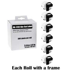 6Rolls 2.4in x 3.9in White Paper Shipping Labels DK-1202 For Brother QL-500/700