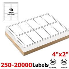 250-20000Labels 2″ x 4″ Shipping Address Labels for Laser Ink Jet Adhesive 10 UP