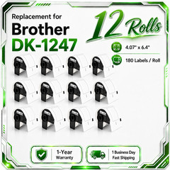 12Rolls Fit Brother DK-1247 4.07 in x 6.4 in Shipping Label Use with QL Printer