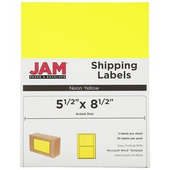 Neon Yellow Half Page Shipping Labels 5.5 x 8.5 Inches 50 Pack
