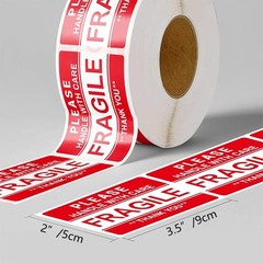 Roll of 500 red fragile warning labels (5×9 cm) | For shipping and packaging