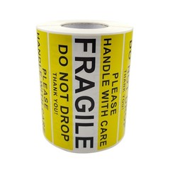 500 Pcs Yellow Fragile Stickers Warning Label Large Fragile Stickers 4 x 2.5