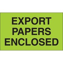 3 x 5″ – “Export Papers Enclosed” (Fluorescent Green) Labels-500 per Roll