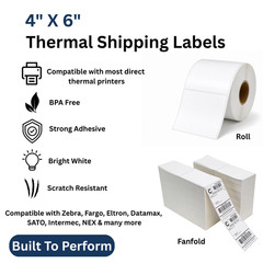 4X6 Direct Thermal Shipping Labels Roll/Fanfold for Zebra, Rollo, MUNBYN, iDPRT