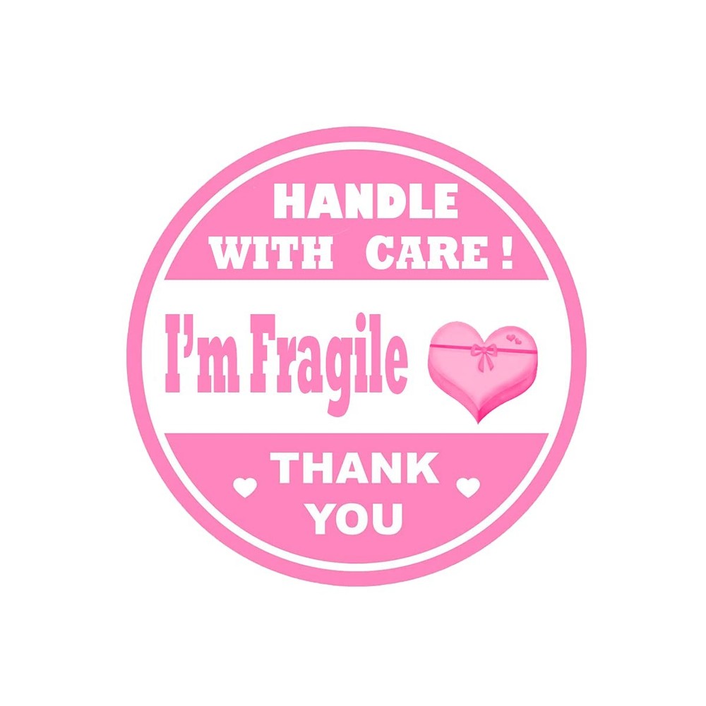 Fragile Stickers Pink Handle With Care Shipping Labels 1.5 Inch Round 500 Pcs