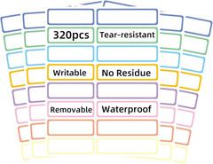 Removable Waterproof Labels 320 Pcs for Daycare, Kitchen, Office, Home Organizat
