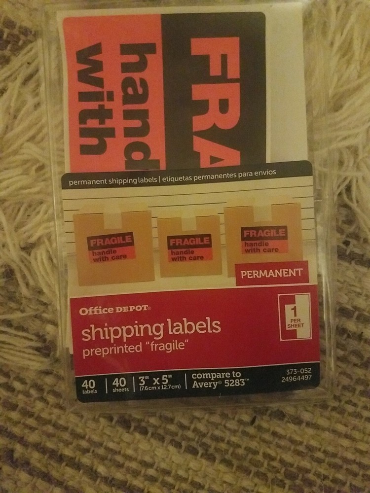Office Depot Shipping Labels Preprinted Fragile 40 Labels 40 Sheets 3X5 Compare