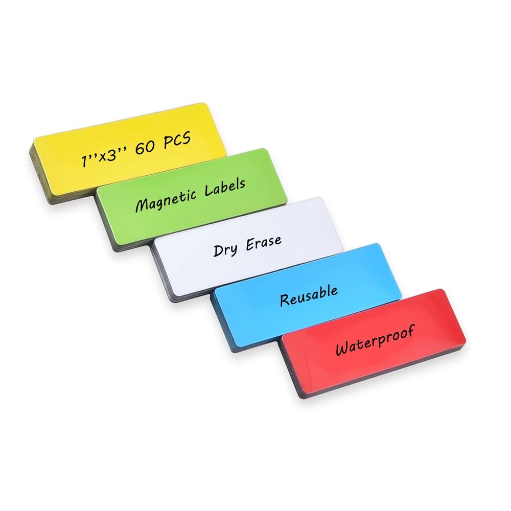 Dry Erase Magnetic Labels Multicolor (1” × 3” 60 Pcs),Blank Magnets for Whi…