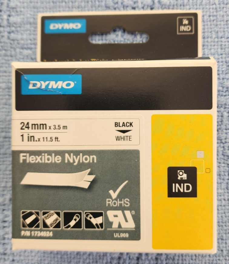 DYMO Rhino Industrial Flexible Nylon Tape 1″ x 11-1/2′ Black on White — 1734524
