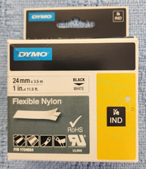 DYMO Rhino Industrial Flexible Nylon Tape 1″ x 11-1/2′ Black on White — 1734524