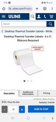 ULINE THERMAL TRANSFER LABELS S-7998 4×3 12/CS Brand NEW BOX