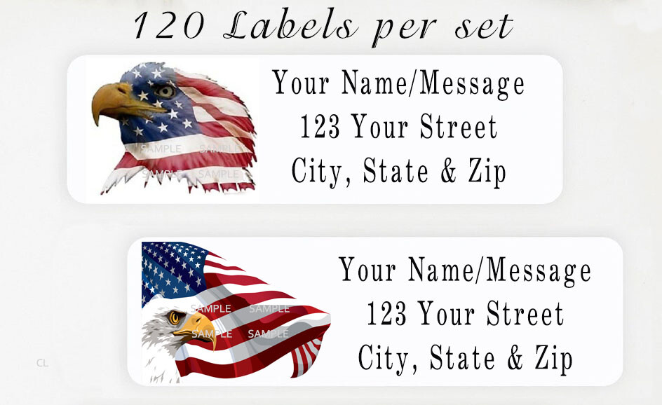 120 Personalized Return Address Labels 2/3″ x 1 3/4″ – American Flag USA Eagle