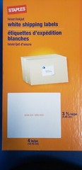 Staples White Shipping Labels 5168 100 400 Labels 3 1/2 x 4 inch