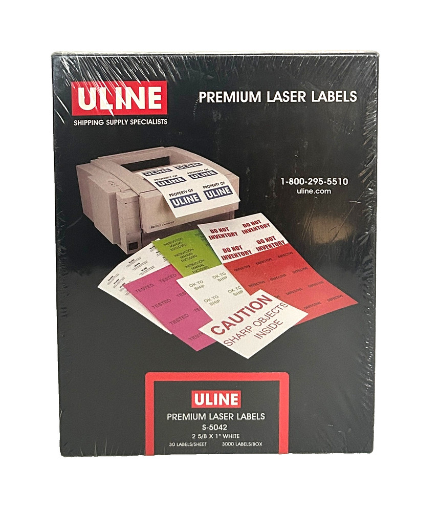 ULINE Premium Laser Labels S-5042, 2 5/ x 1″ White, 30 Labels/Sheet 3000 Labels