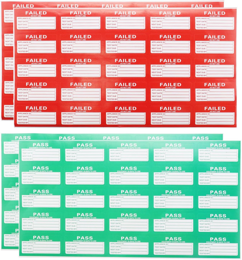 550Pcs PAT Testing Stickers – 500Pcs Pass, 50Pcs Failed – 50x25mm PAT Labels App