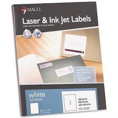 (5 PACK) New Maco ML0100 – White All Purpose Labels, 8.5″ x ll”, 100/Package