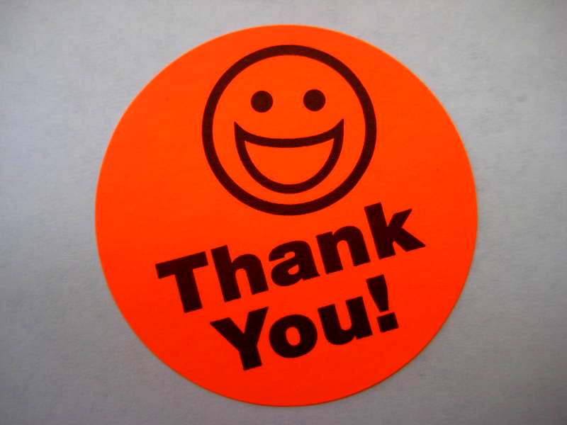 500 BIG THANK YOU SMILEY LABEL STICKERS red…………………..free shipping!
