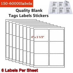 60000 Count Blank Address Shipping Labels 4″x3.33″ 6 Per Sheet 6-UP SelfAdhesive