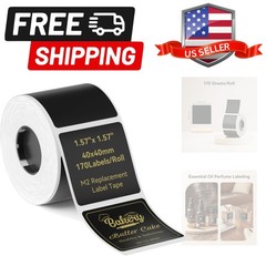 Black Labels 40x40mm1.57” x 1.57”, for M2/M3 Label Maker, Suitable for Esse…