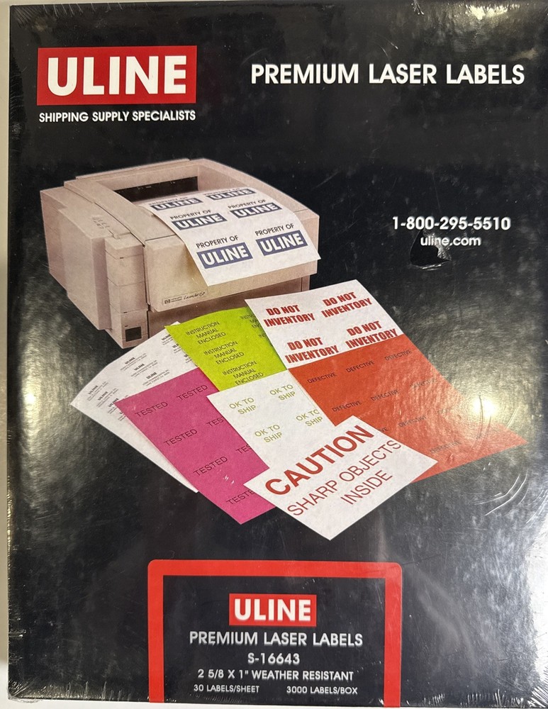 Uline Weather Resistant Laser Labels 2 5/8″ X 1″ 3000 Labels S-16643 Sealed