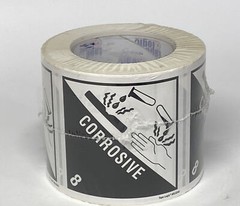 Tape Logic Labels, “Corrosive”, 4″ x 4, Black/White, 500/Roll #DL5240 New