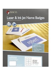 MACO Laser/Ink Jet White Name Badge Labels, 2-1/3 x 3-3/8 Inches, ML7000