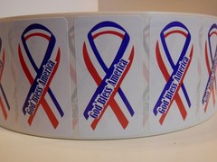 GOD BLESS AMERICA USA red white and blue 2.5×1.375 sticker label 250/rl