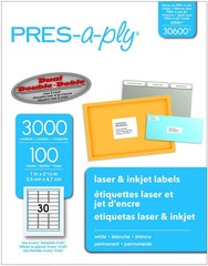 Lot of 5 – Pres-A-Ply Laser Address Labels 1 x 2-5/8, White 3000/Box 15000 Total