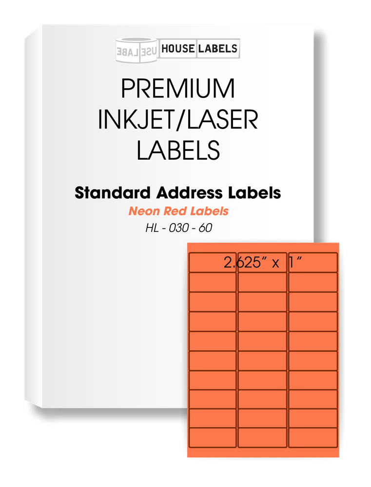 50 Sheets 1500 Labels NEON RED Fast Peel Address Mailing 1 x 2 5/8 30 UP
