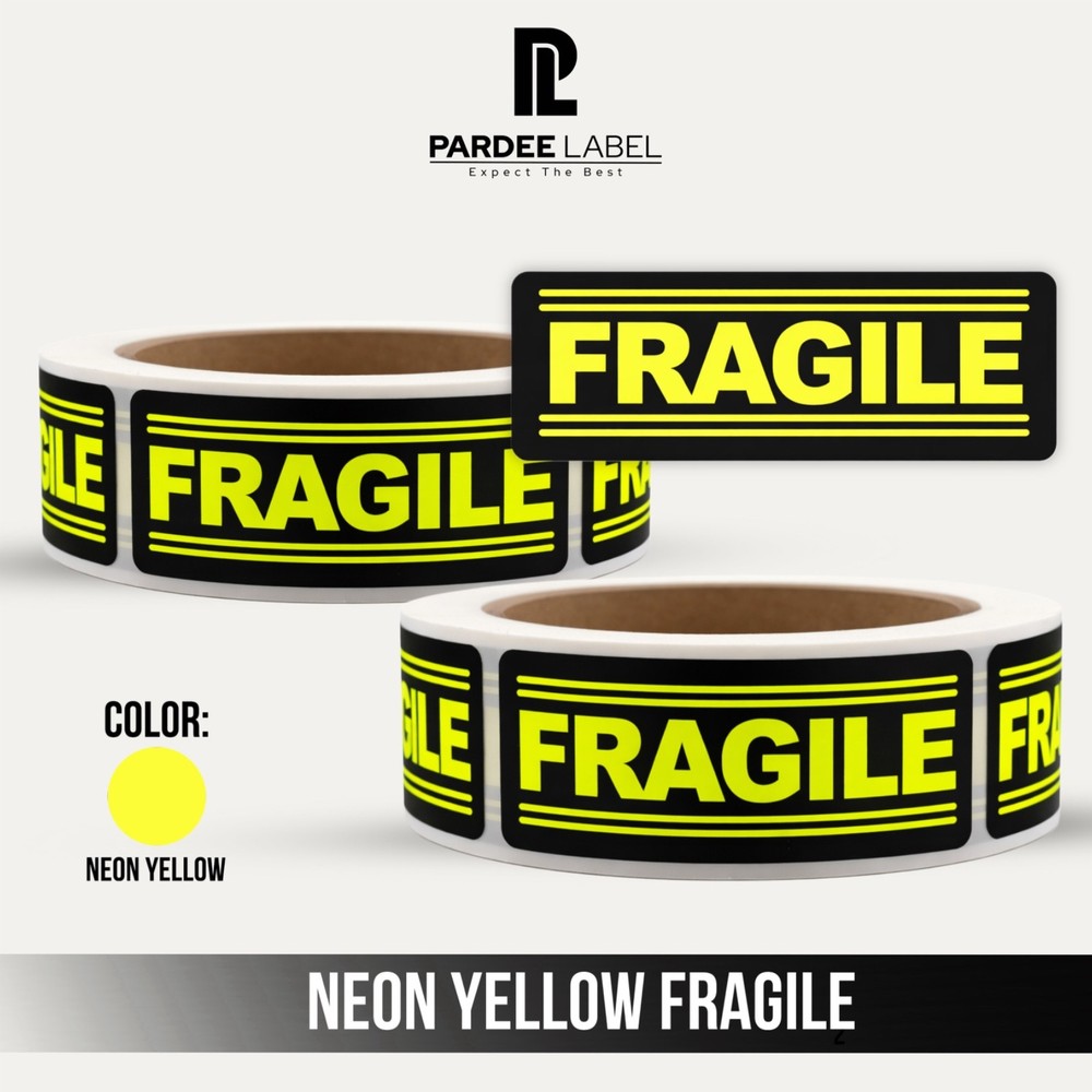 FRAGILE Stickers 1″x3″ Neon Yellow Labels – 250/Roll – Shipping Warning Labels
