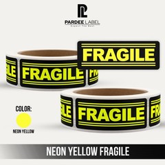 FRAGILE Stickers 1″x3″ Neon Yellow Labels – 250/Roll – Shipping Warning Labels