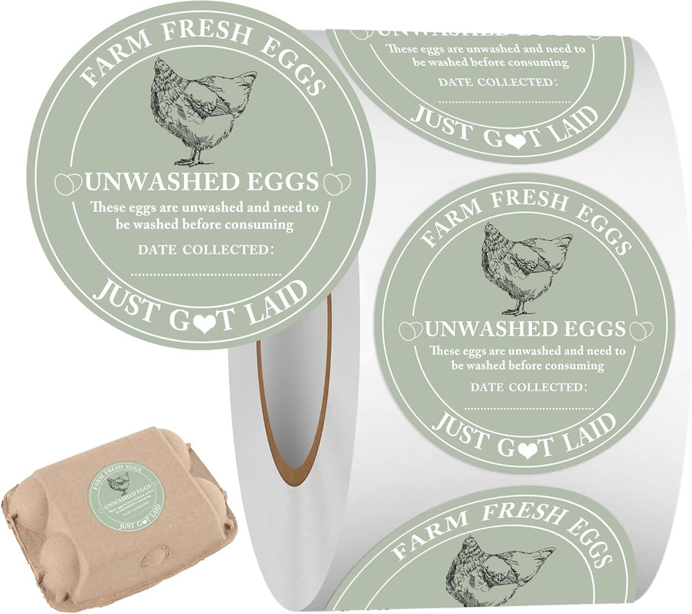 500PCS 2 Inch Egg Carton Stickers, Farm Fresh Unwashed Eggs Labels with Date Spa