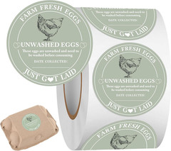 500PCS 2 Inch Egg Carton Stickers, Farm Fresh Unwashed Eggs Labels with Date Spa