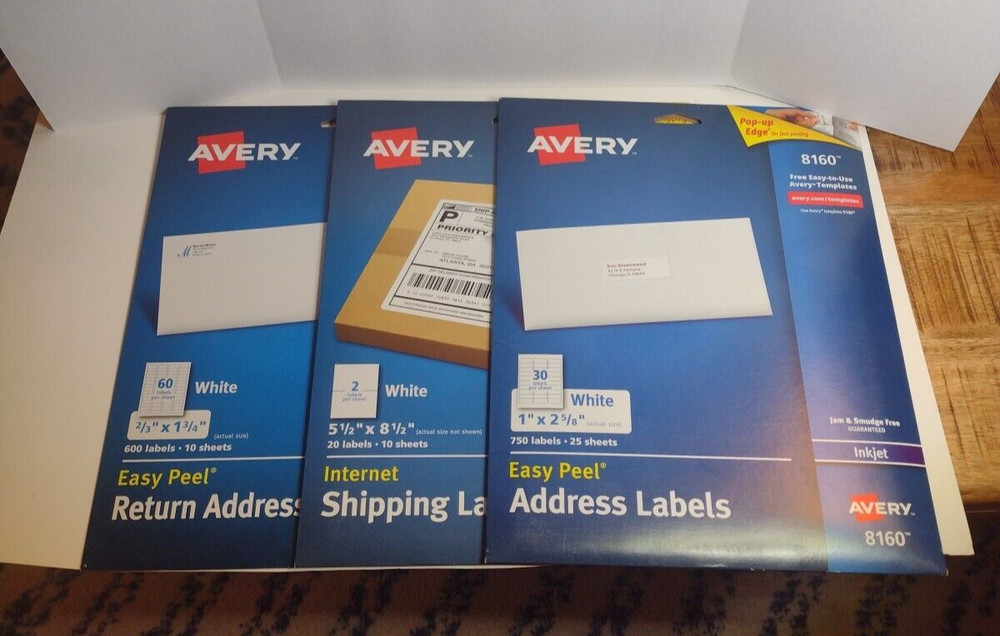 Lot Of 3 Packs Of Avery Labels Shipping, Address, Return Peel And Stick Labels