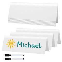 7 PCS Dry Erase Name Tent Cards 7.9×2.8×2.1 In Reusable White Markers Office