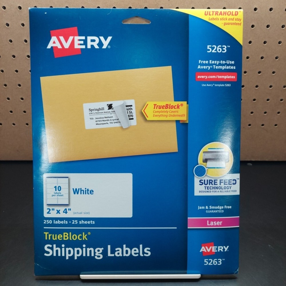 Avery Shipping Labels with TrueBlock Technology Laser 2 x 4 White 250/Pack 5263