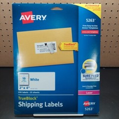 Avery Shipping Labels with TrueBlock Technology Laser 2 x 4 White 250/Pack 5263