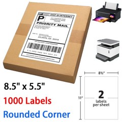 1000 Shipping Labels 8.5×5.5 Half Sheet Rounded Corner Self Adhesive 2 Per Sheet
