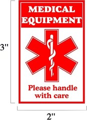 Medical Alert Equipment Luggage Tag Stickers 2x3inch Fluorescent Red Fragile NEW
