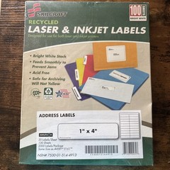 NEW 100 Sheets Skillcraft Address Labels 1″ x 4″, 2000 Qty Laser Inkjet Printer