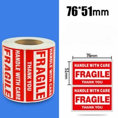 1 Roll 2“ x 3” Fragile Handle With Care Stickers Labels, 500 Per Roll red Paper