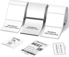 NIIMBOT 3 Rolls Labels, 40x30mm White/ 50x80mm Clear/ 50x50mm White, Compatible