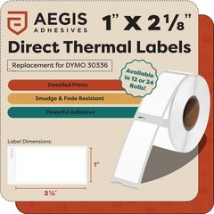 Aegis Adhesives – 1 X 2-1/8 Replacement for DYMO 30336 12 Rolls/6000 Labels D…
