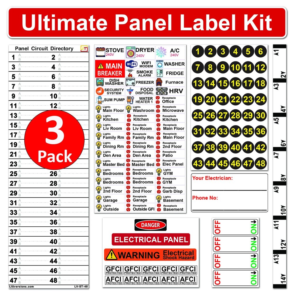3 Packs of Ultimate 48 Circuits Bidirectional Breaker Directory Label Kit wit…