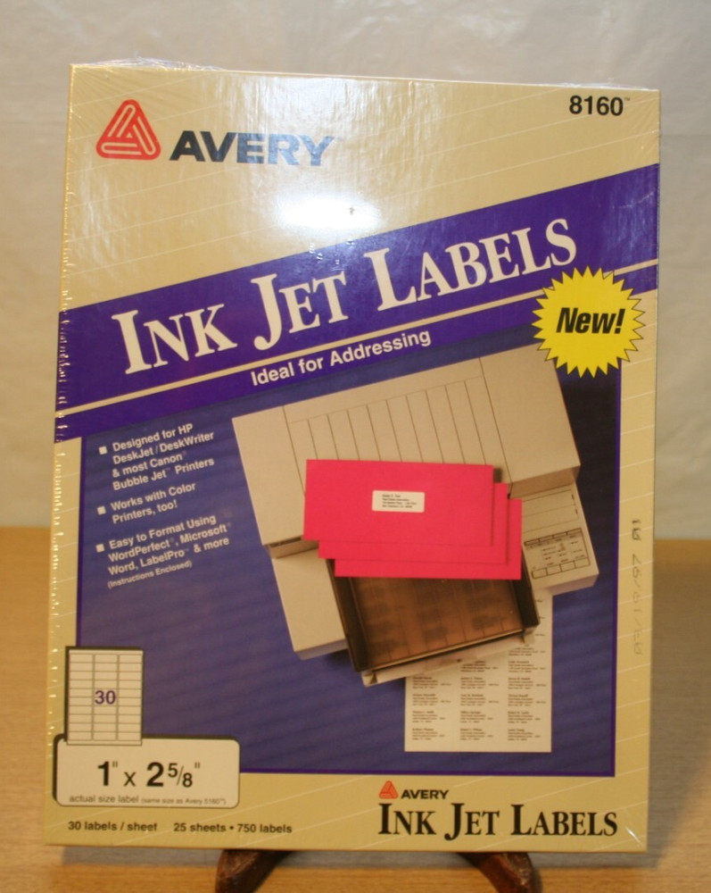 Avery Ink Jet Labels 8160 25 Sheets x 30 Labels = 750 Labels NEW